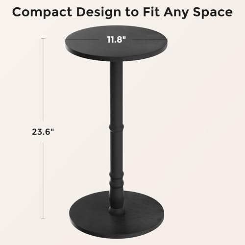 Round Side Table with Solid Wood Pillar, Small Drink Table