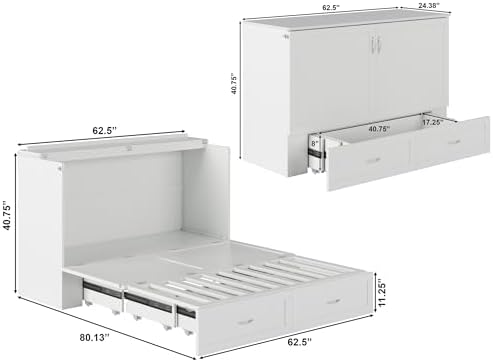 AFI, Hamilton Queen Murphy Bed Chest with 6" Mattress & Drawer, White