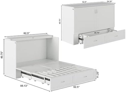 AFI, Hamilton Queen Murphy Bed Chest with 6" Mattress & Drawer, White