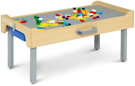Delta Children Play N Store Building Bricks Play Table with 100+ Play Bricks Included - Large Brick Plate Compatible with LEGO, MegaBlocks & More - Legs Fold for Easy Under Bed Storage, Grey