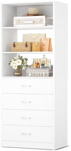 Aheaplus Closet Drawers System, 21.3" Wood Closet Organizer System, White