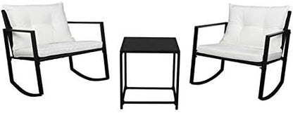 3 Pieces Patio Furniture Set, Outdoor Swivel Gliders Rocker, Glass Top Side Table and Thickened Cushions for Porch Deck Backyard (Black Vine)