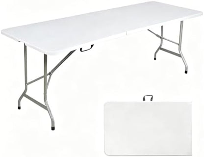 Folding Table 8ft, Heavy Duty Foldable Plastic 8 Foot Banquet Table