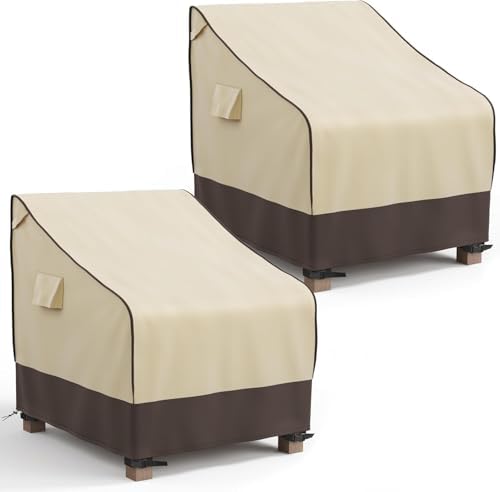 MR. COVER Patio Chair Covers Waterproof, Outdoor Furniture Covers for Rocking Chair, Heavy Duty Anti UV Chair Cover, Fits up to 40"W x 40"D x 35"H, Air Vent and Handles Included, Brown & Khaki, 2 Pack