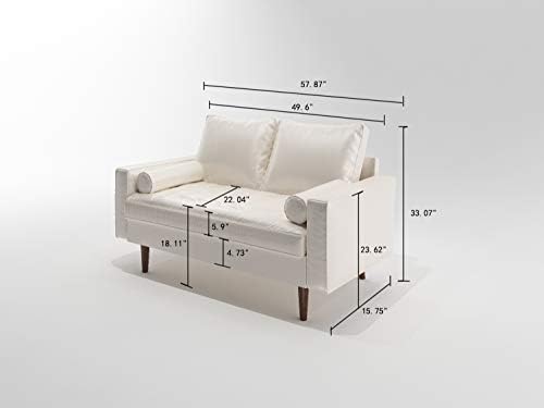 Container Furniture Direct Womble Mid Century Modern Couch with Bolster Pillows, PU Leather Upholstered Tufted Seat, Versatile Retro Design for Comfortable Living Spaces, Loveseat, Coffee Brown