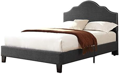 Wallace & Bay Kirby Upholstered Bed with Nailhead, Queen, Dark Gray