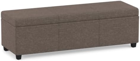 SIMPLIHOME Avalon 54" Wide Linen Look Fabric Storage Ottoman in Fawn Brown