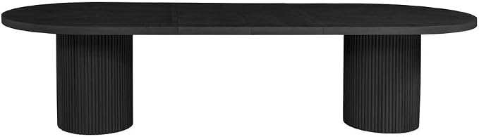 Dobby 90"-123" Extendable Oval Wooden Dining Table, Black | Mid Century Modern, Double Pedestal Base, For 6 People, Large