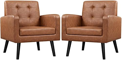 Yaheetech Mid Century Accent Chairs Set of 2 Living Room Chairs Retro Brown