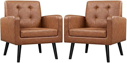 Yaheetech Mid Century Accent Chairs Set of 2 Living Room Chairs Retro Brown