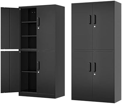 Fesbos 71” Metal Storage Cabinet-Lockable File Garage Tool Cabinets with Doors and Shelves-Tall Black Steel Cabinet for Garage-Heavy Duty File Storage for Office, Gym, School