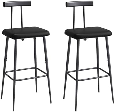 Black Bar Stool Set of 2,Tall Meta Black Barstools,Counter Bar Height Stool