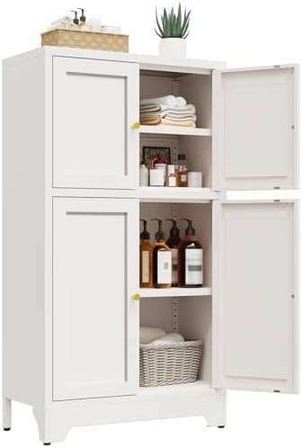 Bevivog Metal Locker Storage Cabinet,Home Accent Cabinets with 4 Doors and 2 Adjustable Shelves, Sideboard Coffee Bar Cabinets Small Pantry for Entryway, Bathroom, Kitchen,Living Room,Hallway