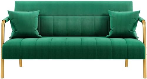 Yaheetech 56.5" Small Sofa 2 Seater Couch with Gold-Tone Legs, Green
