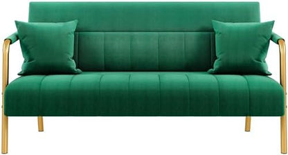 Yaheetech 56.5" Small Sofa 2 Seater Couch with Gold-Tone Legs, Green