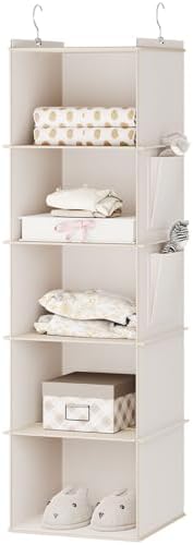 YOUDENOVA Hanging Closet Organizer and Storage for Clothes, 5-Shelf, Beige