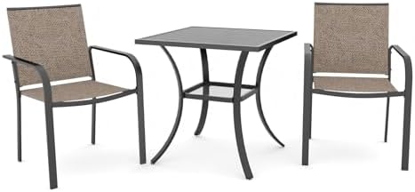 Anmutig Outdoor Bistro Set for 2, Stackable Chairs & Square Table, Beige