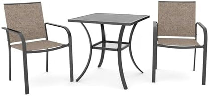 Anmutig Outdoor Bistro Set for 2, Stackable Chairs & Square Table, Beige