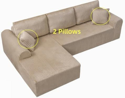 109" Camel Oversized Sectional Boneless Deep Seat Couch. Left Face Chaise