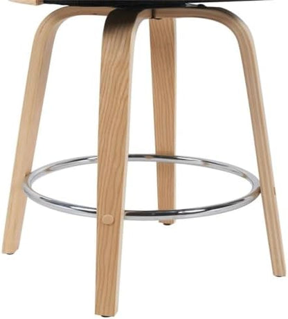 Shelly Modern Counter Height Swivel Bar Stool in Patterned Oak Finish with White Faux Leather Upholstered Seat Set of 4