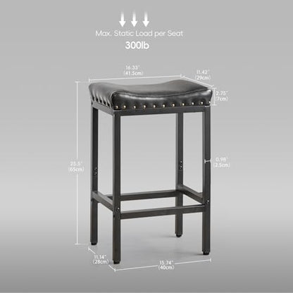 Forteek 25.5'' Bar Stools Set of 2, Counter Height Barstools with Nailhead