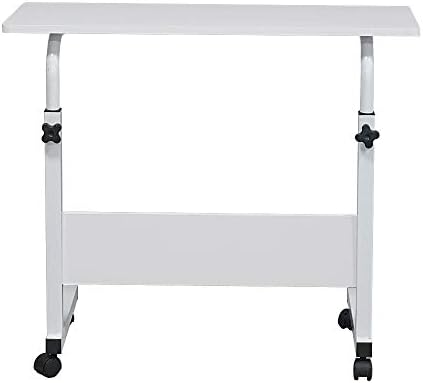 Adjustable Standing Desk Removable Rolling Desk for Home Office, 31.5" Large Portable Side Table, Height Adjustable, White