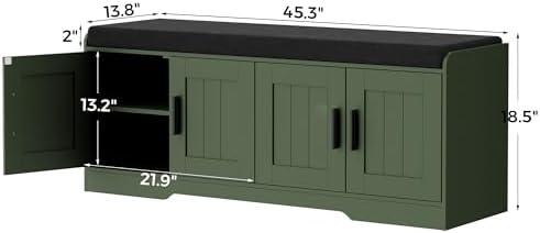 Shoe Storage Bench, 4 Doors & Thickened Padded Seat Cushion