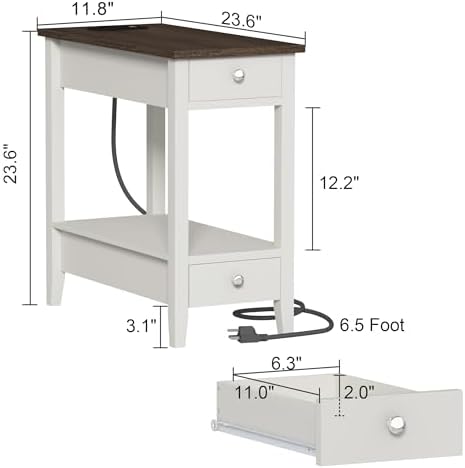 End Tables Living Room Set of 2 with Charging Station and 2 Drawers