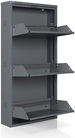 CEHA 3 Tier Metal Shoe Cabinet with Cover, Durable Shoe Storage Organizer for Entryway, Space Saving Shoe Shelf Closet with Side Ventilation Holes, 5.91" x 40.6" x 19.68", Anthracite
