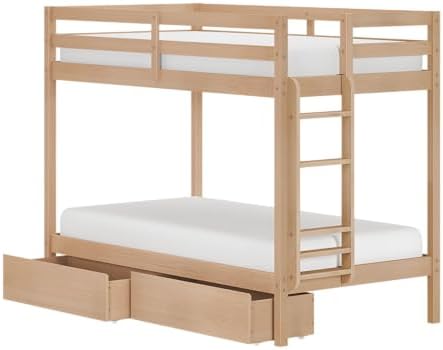 Grain & Grove Bear Twin Over Twin Bunk Bed with Storage Drawers, Sturdy Bunk Bed Frame for Kids, Plywood Bunk with Ladder, Guardrail, and Slats, No Box Spring Required, Oak Embossed Natural