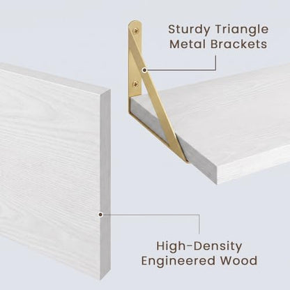 Dreamland Wall Mounted Floating Shelves Set of 3, 16x8, White&Gold