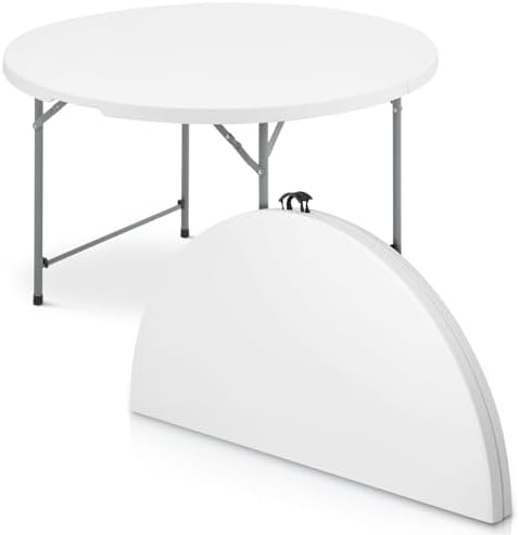 OS MOTOR 4.5ft Round Folding Table with Carry Handle, 54 Inch, White