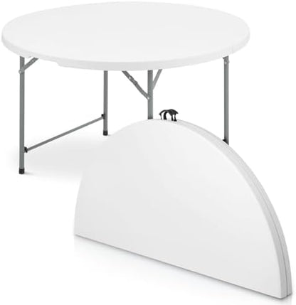 OS MOTOR 4.5ft Round Folding Table with Carry Handle, 54 Inch, White