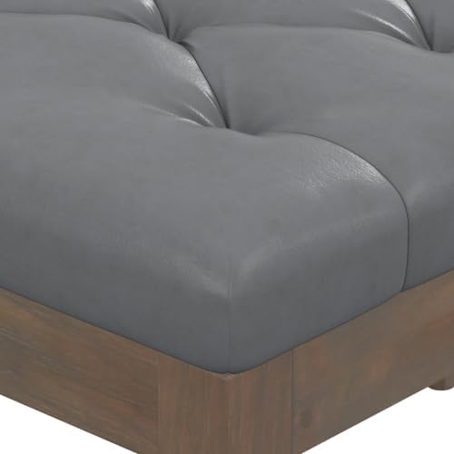 SIMPLIHOME Waverly 28" Wide Vegan Leather Rectangle Ottoman in Stone Grey