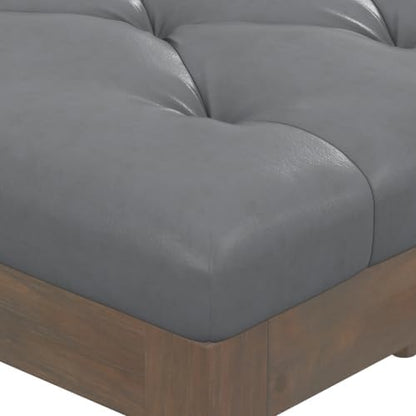 SIMPLIHOME Waverly 28" Wide Vegan Leather Rectangle Ottoman in Stone Grey