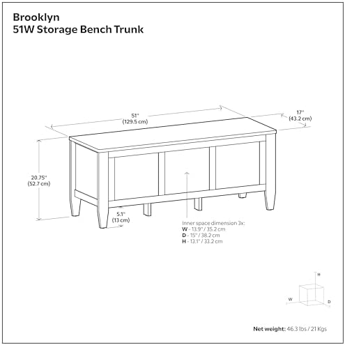 SIMPLIHOME Brooklyn 51" Wide Solid Wood Trunk Bench in Black