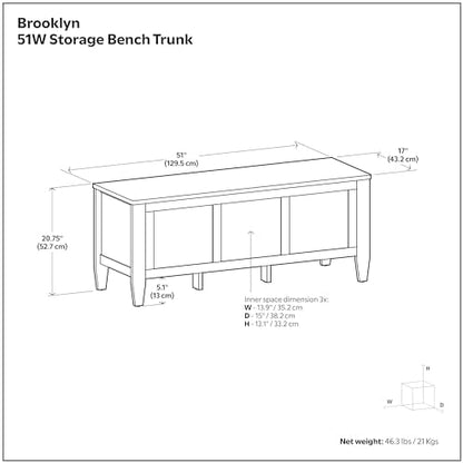 SIMPLIHOME Brooklyn 51" Wide Solid Wood Trunk Bench in Black