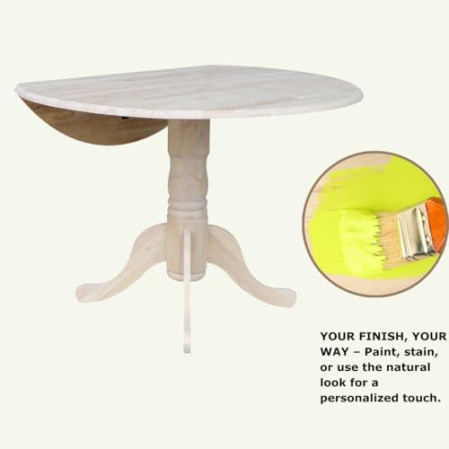 IC International Concepts Solid Wood Round Drop Leaf Pedestal Dining Table