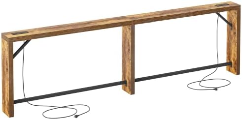 TIQLAB Sofa Table, 110 inch (1.2'' Thick Tabletop) Long Console Table Behind Couch, Narrow Entryway Table with Angled Metal Frame, Industrial Console Table for Entryway, Rustic Brown
