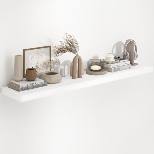 White Floating Shelves 55 Inch Long, 9.3 Inch Deep Floating Shelf for Wall, Living Room, Bedroom, Kitchen, Large Deep Wall Shelves with Invisible Bracket for Books, Decor