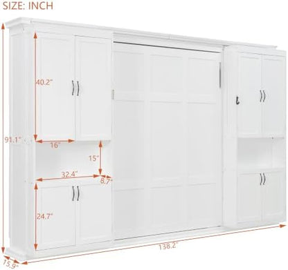 SOFTSEA Space-Saving Queen Size Murphy Bed with Shelves, White