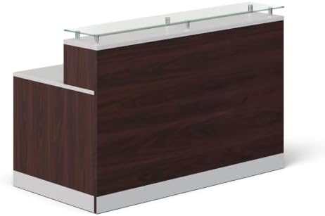 NBF Reception Desk Glass Top Front Counter for Salon, 63" W, Walnut