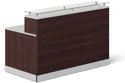NBF Reception Desk Glass Top Front Counter for Salon, 63" W, Walnut