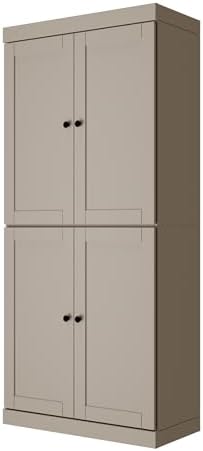Palace Imports Solid Wood Kitchen Pantry Cabinet - 71.5" Tall x 32" Wide - Wooden Storage Cabinet with 4 Shaker Doors, 2 Drawers & 4 Adjustable Shelves, Beige, 100% Eco-Friendly Wood, Made in Brazil