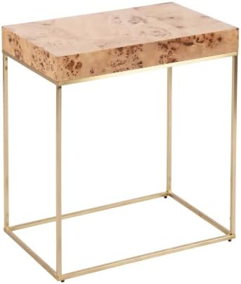 Kate and Laurel Karlsen Modern Wood and Metal Burlwood Side Table, 22 x 14 x 24, Burlwood and Gold, Rectangle End Table for Use as Wooden Bedroom Nightstand or Entryway Table Option
