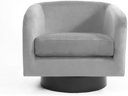 Swivel Barrel Accent Chair, Velvet Upholstered Armchair, Gray