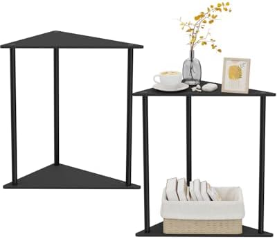 Yawinhe Triangle Metal End Table,2-Tier Small Corner Table,Black,2 Pack