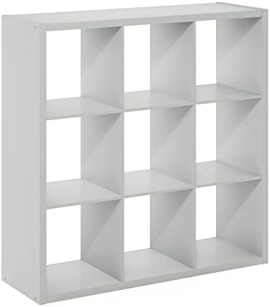 9-Cube Bookshelf, Cubicle Shelf Bookcase with Open Back, Position Reversible Book Shelf, 15 x 44 x 44, for Home Office, Living Room, Light Grey