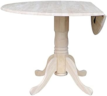 IC International Concepts Solid Wood Round Drop Leaf Pedestal Dining Table
