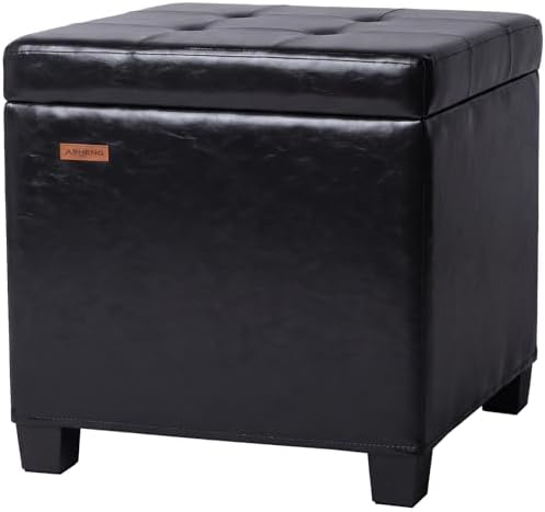 ABHENG Steel Frame Square Ottoman with Storage Black UASND63B